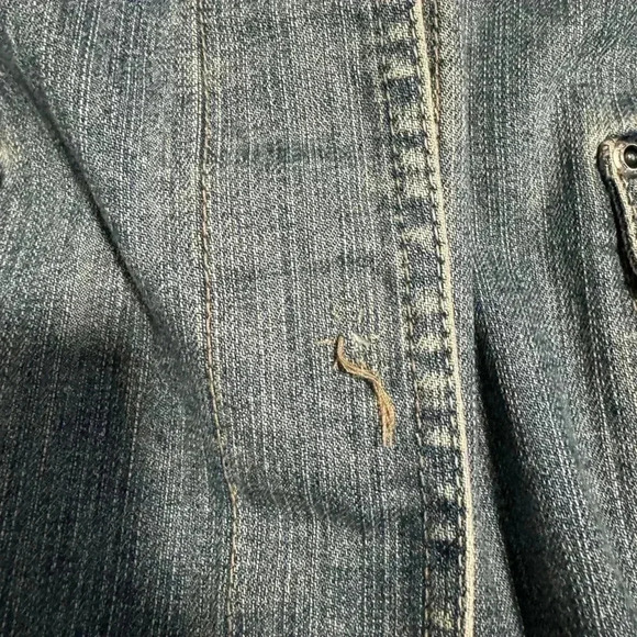 ELIE TAHARI BLUE JEAN BUTTON FRONT DISTRESSED JACKET...woman’s Large - Picture 10 of 11